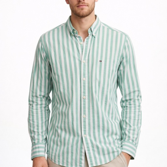 Tommy Hilfiger Other - Tommy Hilfiger Green and White Striped Button-Down Shirt